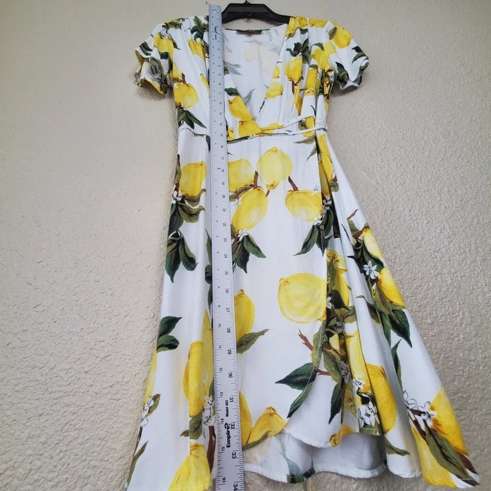Lulus‎ A La Tart Women's White and Yellow Lemon Print Wrap Mini Dress Size S